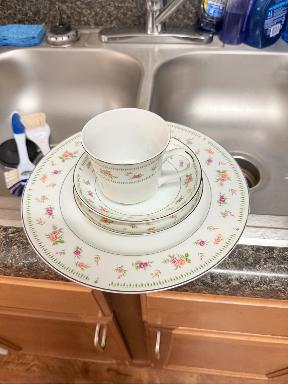 Classic Floral White and Pink Dinnerware Set - Elegant Tea Cup & Plates